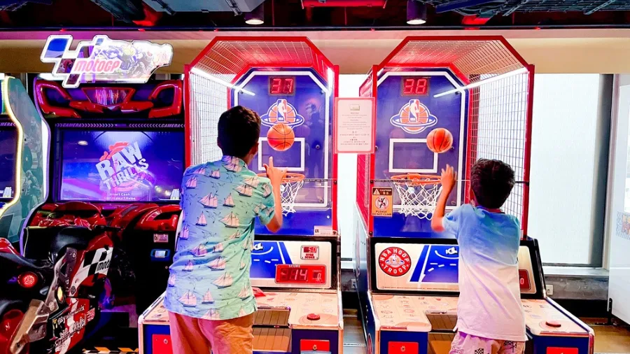 Arcade with modern video games and racing simulators