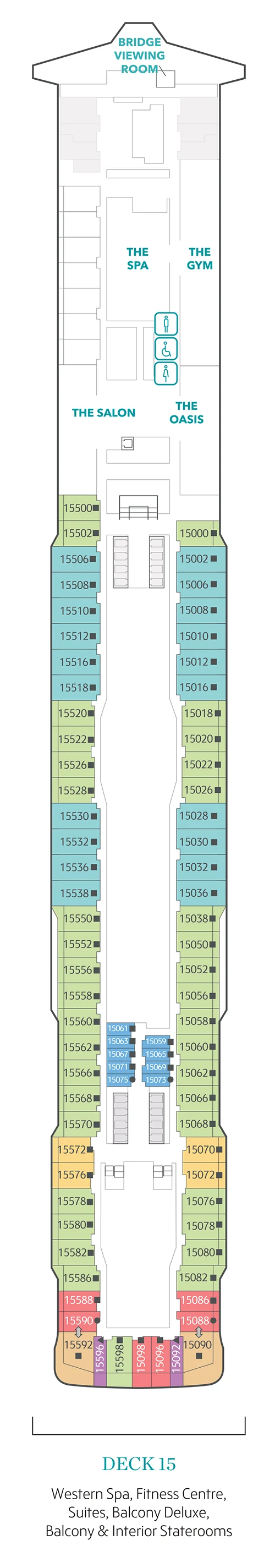 Deck 15 – Spa, Salon and Gym