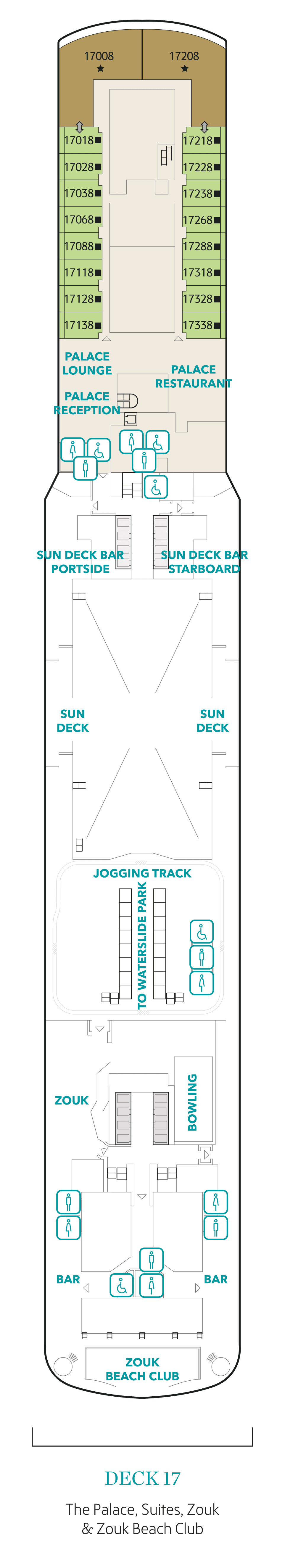 Deck 17 venues including Zouk Beach Club and jogging track