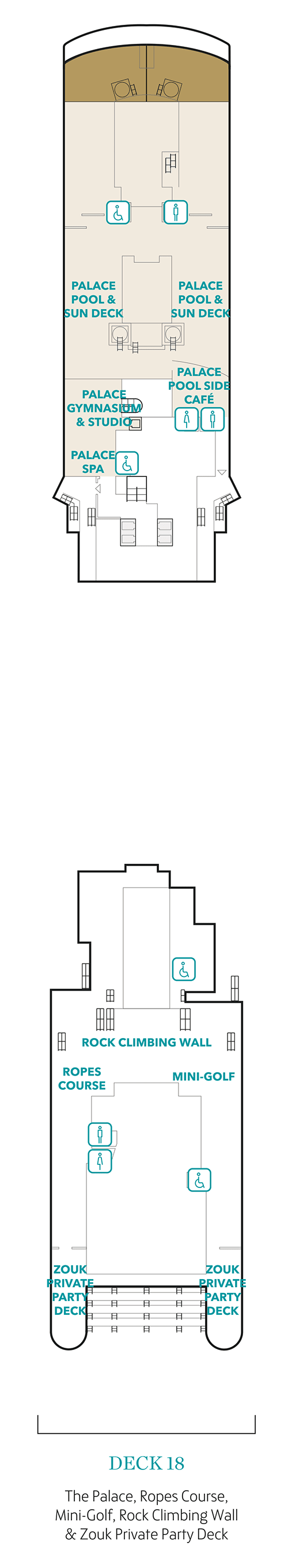 Deck 18 outdoor activities and Palace areas