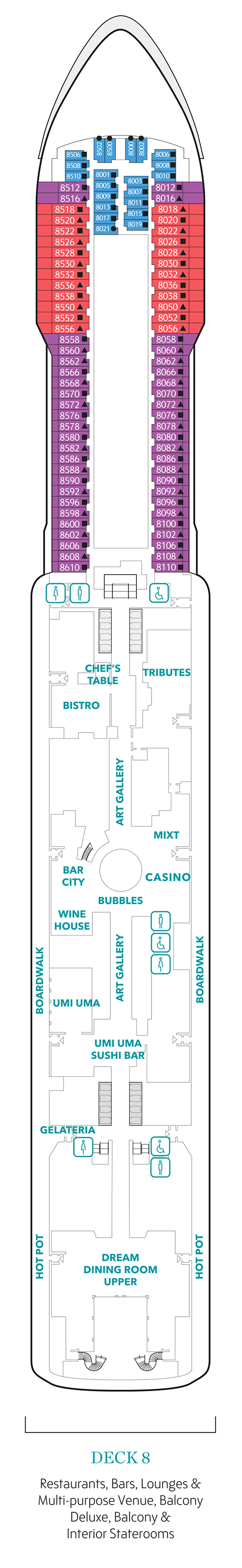 Deck 8 dining and lounges