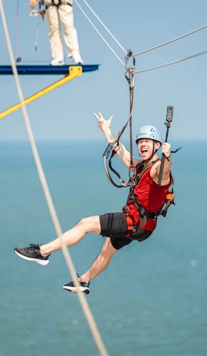 Ropes course with ocean backdrop